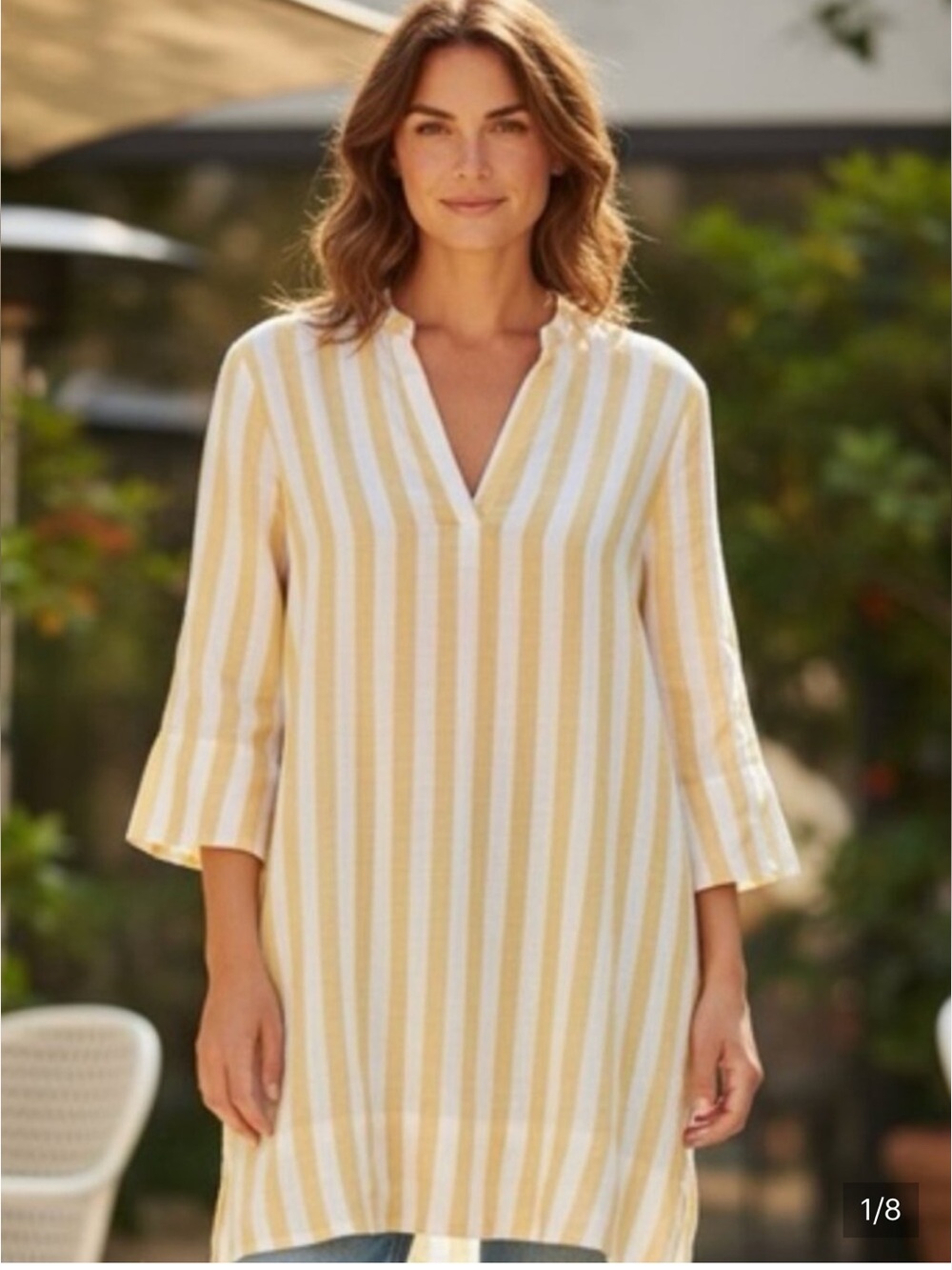 Trovata - Lucca Linen Shift Dress Yellow Awning Stripe. Easy to Wear XS NWT